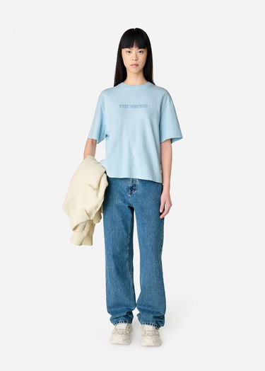 Съкратен топ AXEL ARIGATO Cropped T-Shirt with Text Embroidery Синьо | A2987001, 4