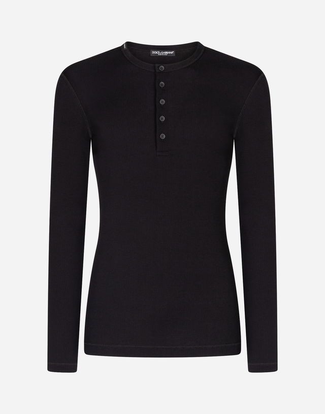 Dolce & Gabbana Men's Fine-Rib Cotton Granddad T-Shirt