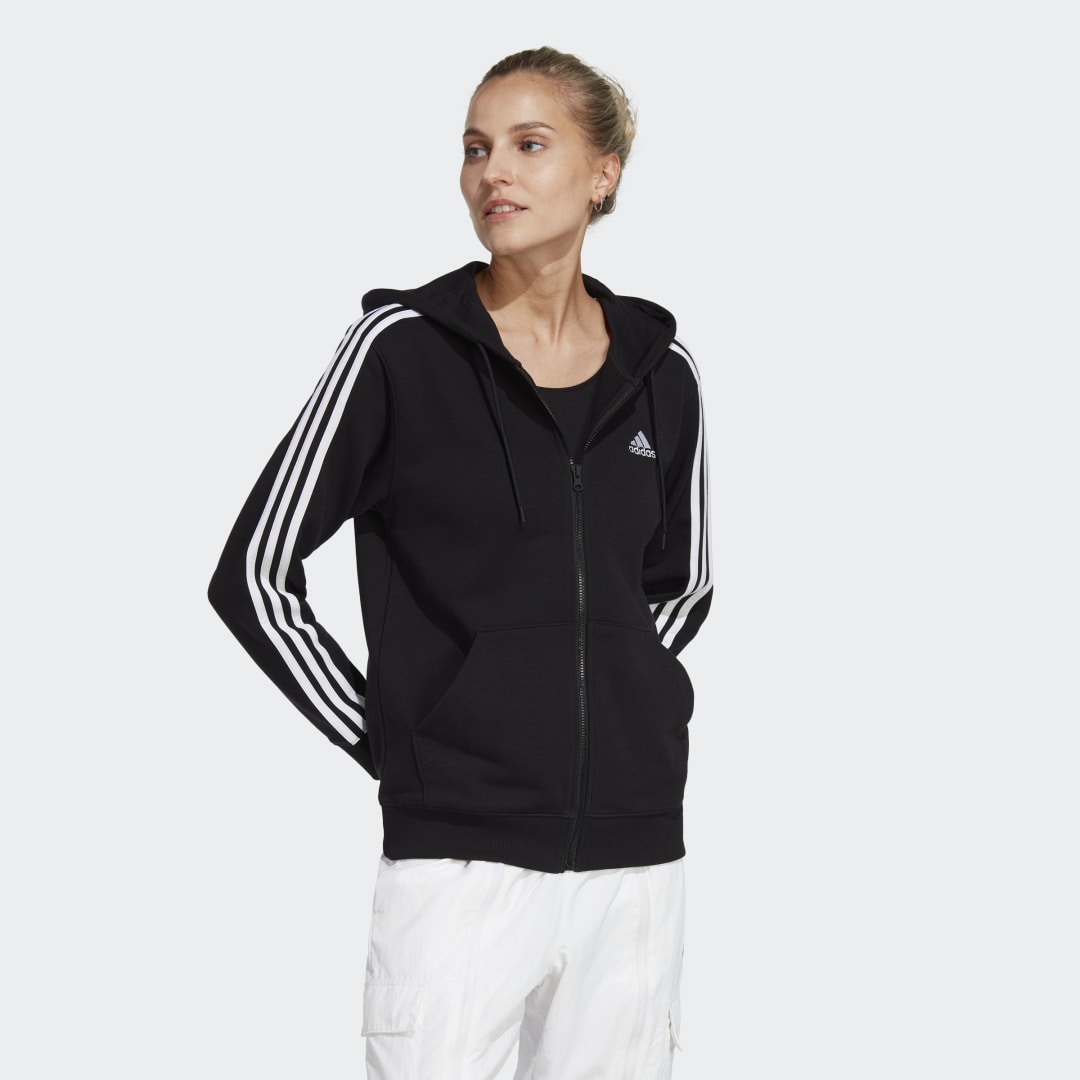 Суитчър adidas Originals Essentials 3-Stripes French Terry Regular Full-Zip Hoodie Черно | IC8769, 0