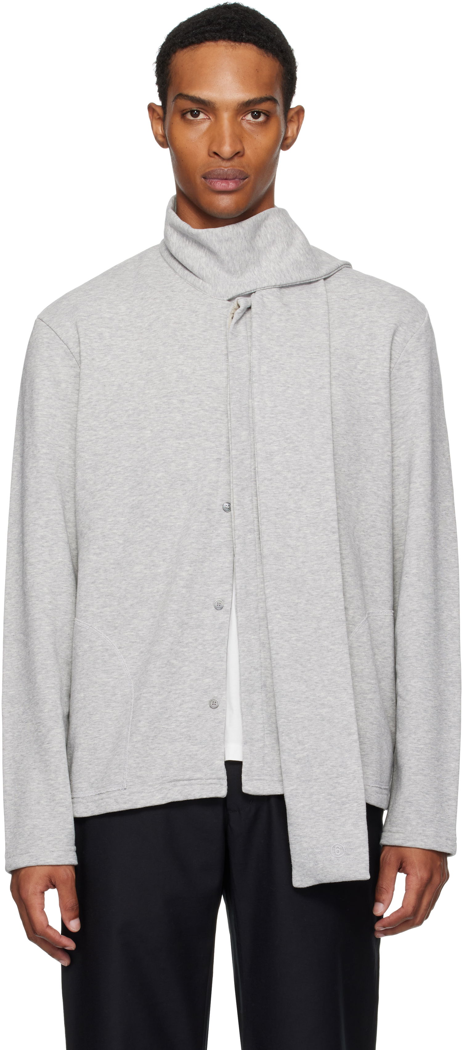 Суитчър Maison Margiela MM6 Maison Margiela Long Sleeve Sweatshirt with Attached Scarf Сиво | SH0NH0015 M25013, 0