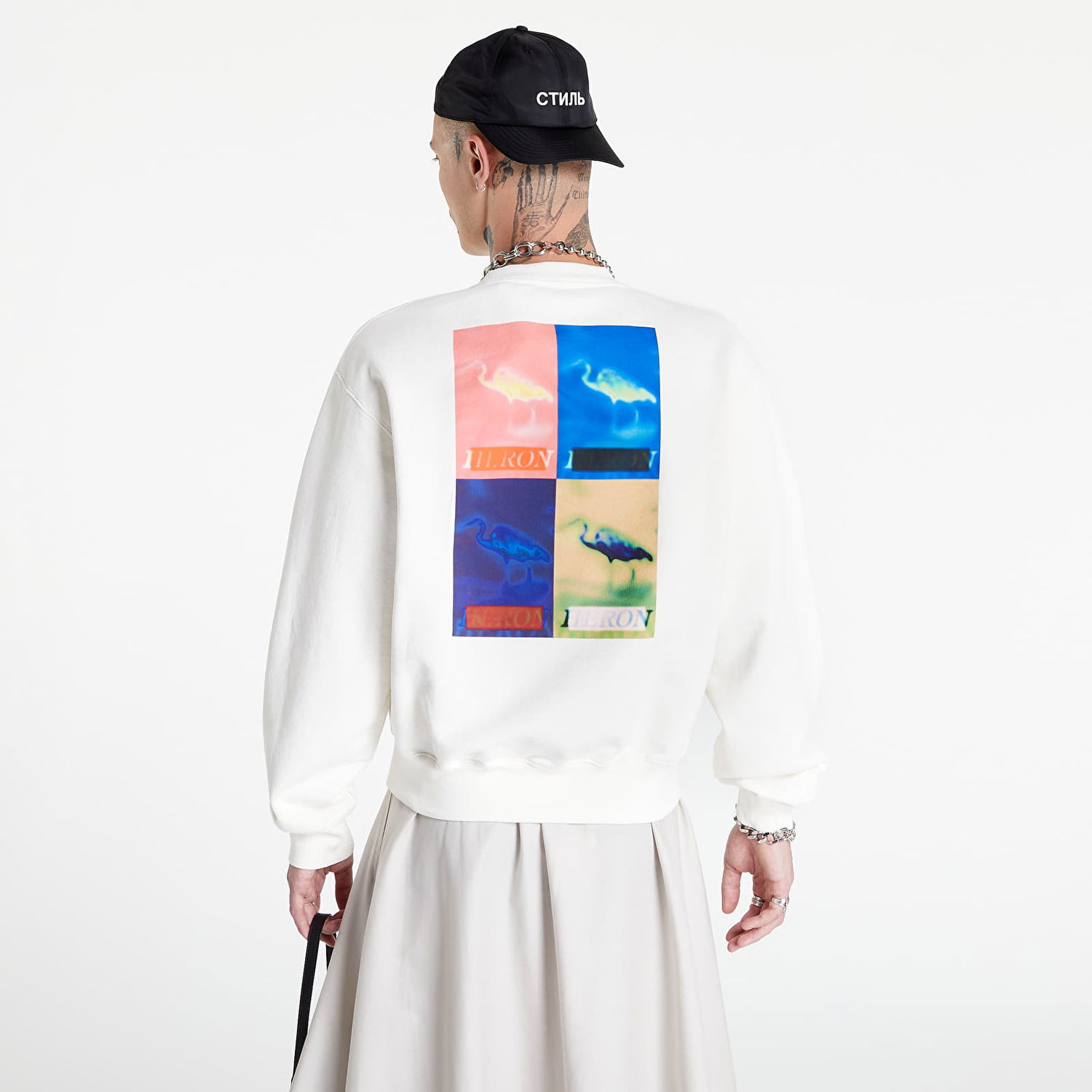 Суитчър HERON PRESTON Multi Heron Censored Crewneck Бяло | HMBA020F22JER0070184, 1