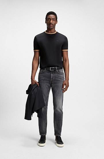 Тениска BOSS Slim-Fit T-Shirt with Contrast Trims Черно | 50543858, 1