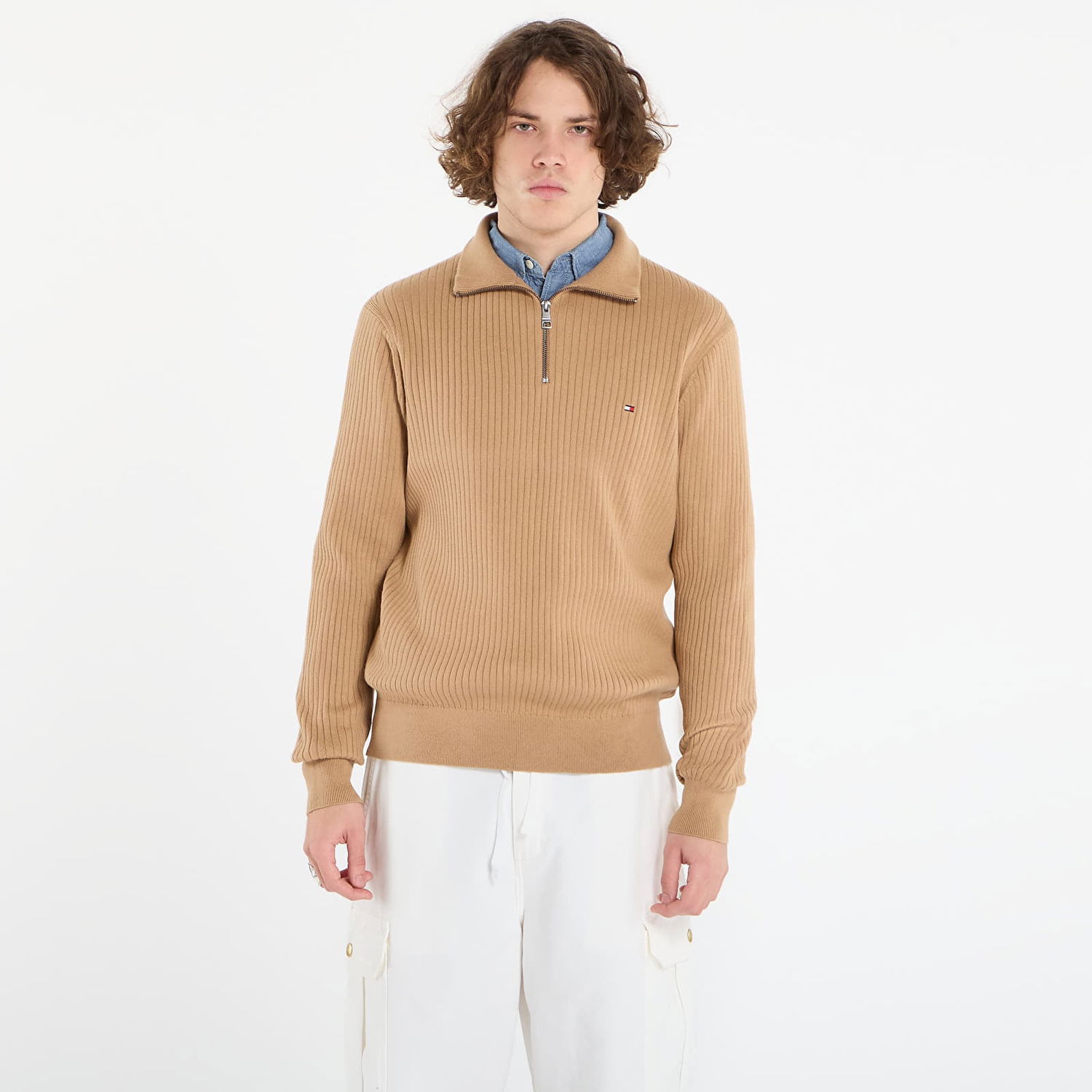 Пуловер Tommy Hilfiger Timeless Pima Cotton Cash Structure Quarter-Zip Mock Neck Sweater Бежово | MW0MW40448 GV7, 0