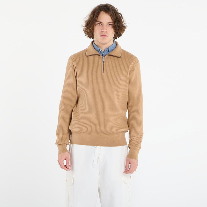 Пуловер Tommy Hilfiger Timeless Pima Cotton Cash Structure Quarter-Zip Mock Neck Sweater Бежово | MW0MW40448 GV7
