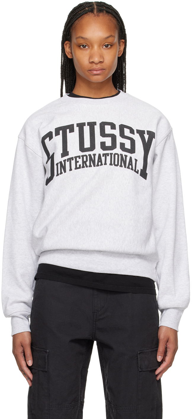 Суитчър Stüssy Gray Screen-Printed Sweatshirt Бяло | 1915003