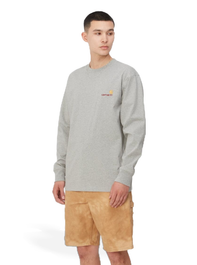 Тениска Carhartt WIP L/S American Script T-Shirt "Grey Heather" Сиво | I029955_V6_XX