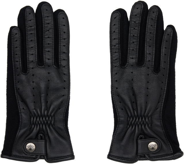 Sheepskin Leather Perforated Driving Gloves with Snap Closure