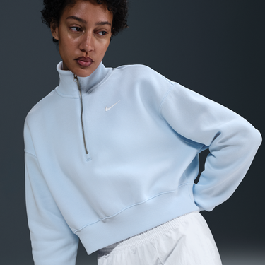 Суитчър Nike Sportswear Phoenix Fleece Cropped Half-Zip Sweatshirt Синьо | DQ5767-423, 1
