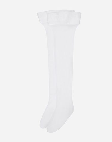 Чорапи Dolce & Gabbana Sheer Thigh-High Logo-Knit Socks Бяло | O4A70TONO28W0800, 1