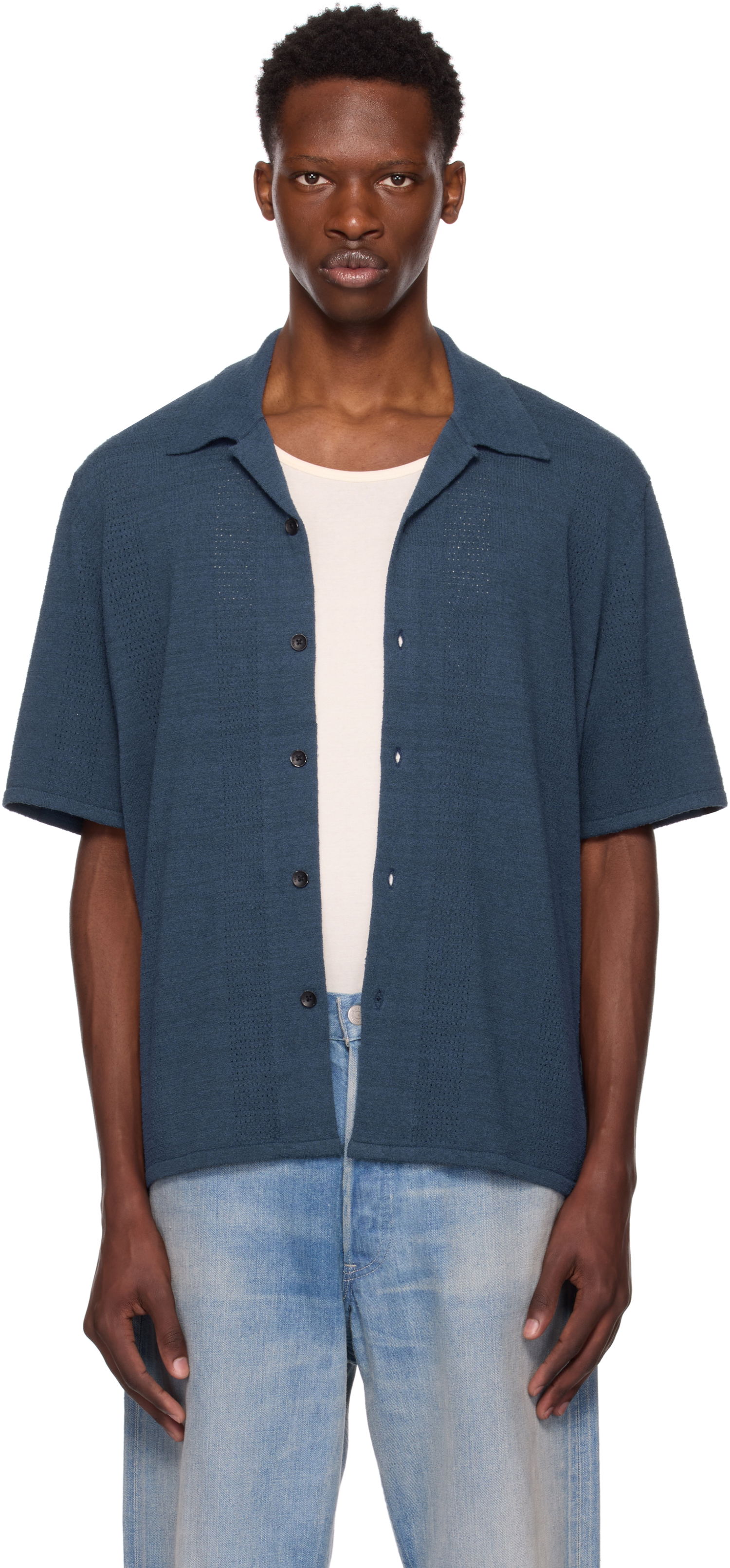 Риза rag & bone Rag & Bone Avery Zuma Knitted Shirt Синьо | MBS25P020NC20, 0