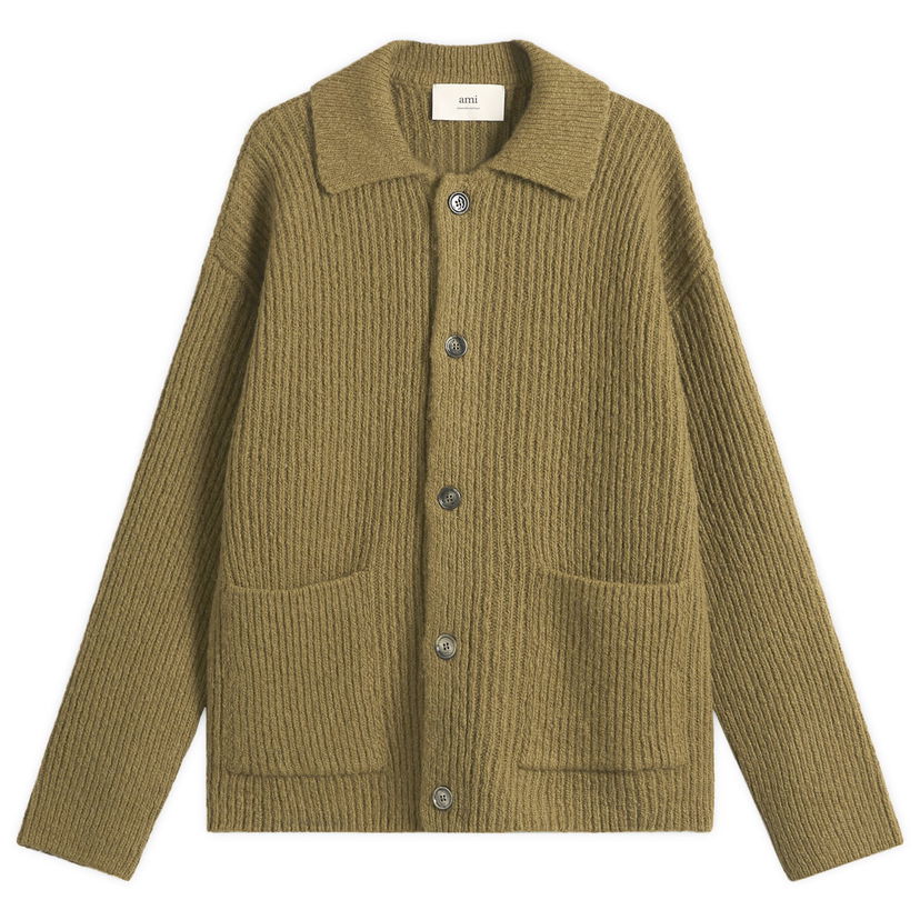 Пуловер AMI Felted and Chunky Wool Ribbed Knit Cardigan, Size Large Зелено | H25HKC354-KN0112-298H25