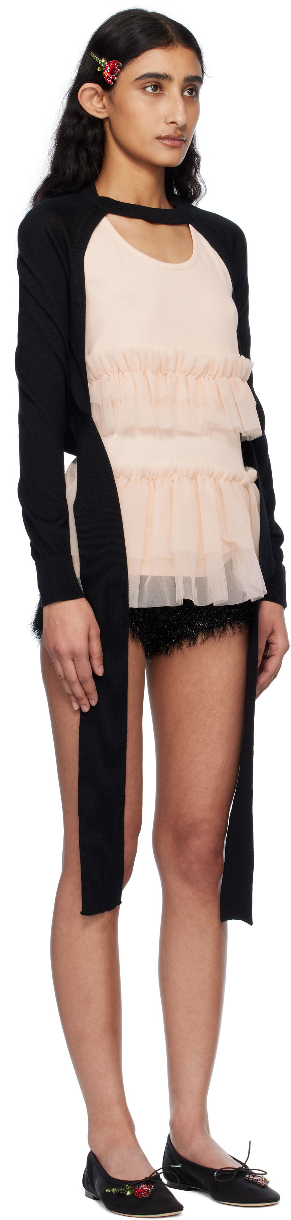 Пуловер Simone Rocha Simone Rocha Cropped Cut-Out Cardigan Черно | KMK20 0647, 1