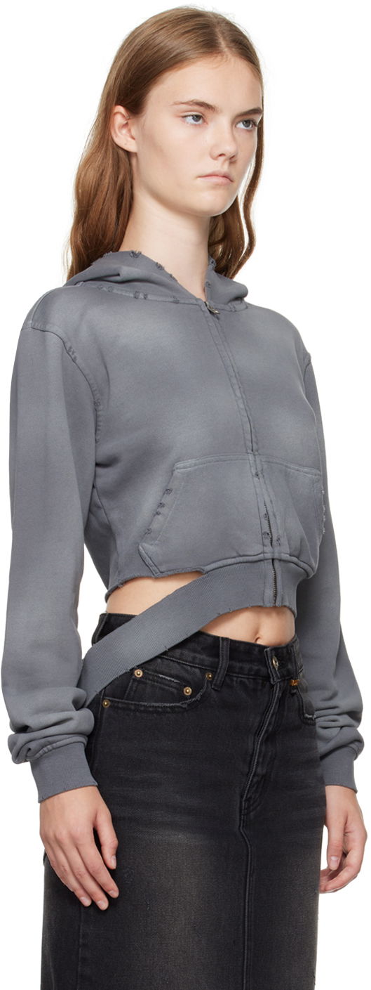 Суитчър We11done We11done Distressed Zip-Up Cropped Hoodie Сиво | WD-TJ2-24-808-W-CH, 1