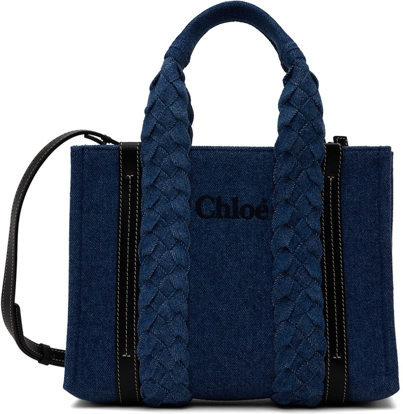 Голяма пазарска чанта CHLOÉ Small Denim Tote Bag Тъмно синьо | CHC24SS397M48