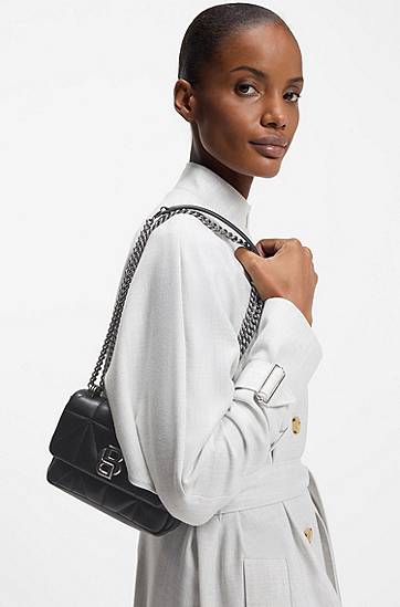 Чанта през рамо BOSS Small quilted shoulder bag with Double B monogram Черно | 50557965, 1