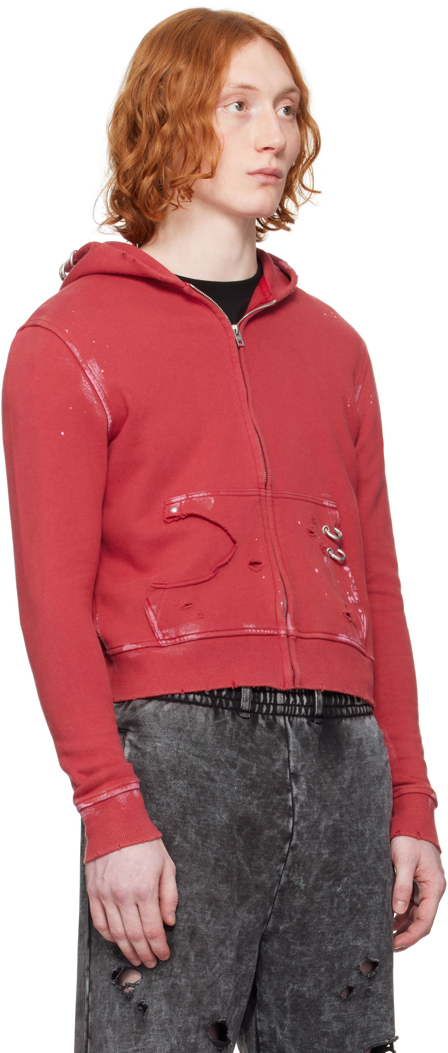 Суитчър We11done We11done Pierced Zip-Up Hoodie Червено | WD-TJ0-25-821-U-RD, 1