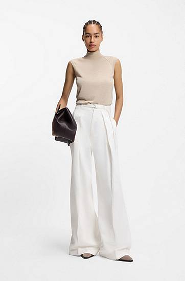Дънки BOSS Wide-leg denim jeans with front pleats Бяло | 50558680, 1