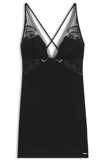 боди BOSS Modal Nightdress with Lace Черно | 50545570, 0