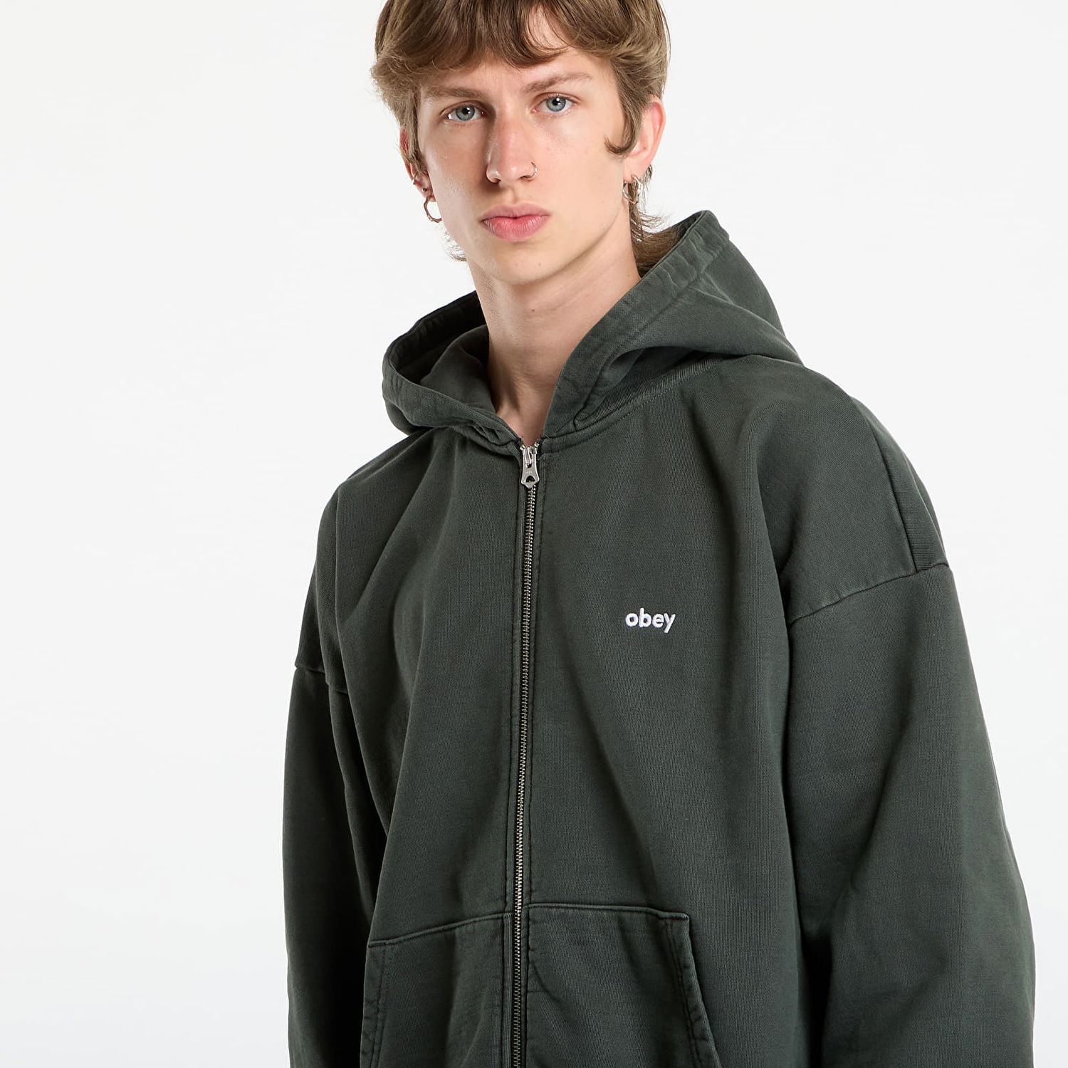 Суитчър OBEY OBEY Lowercase Pigment Zip Hoodie Зелено | 112460019-PBA, 1