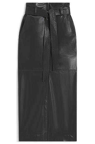 Пола BOSS Long-length faux-leather pencil skirt with tie belt Черно | 50552363, 0