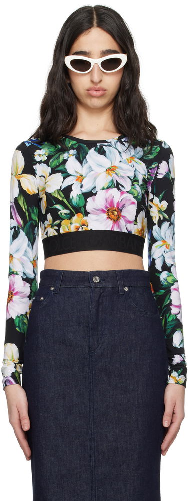Съкратен топ Dolce & Gabbana Dolce&Gabbana Floral Print Activewear Crop Top Черно | F8N51T FSG8L, 0