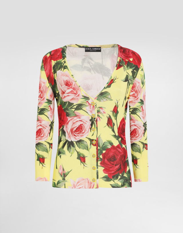 Dolce & Gabbana Silk Knit Rose Cardigan