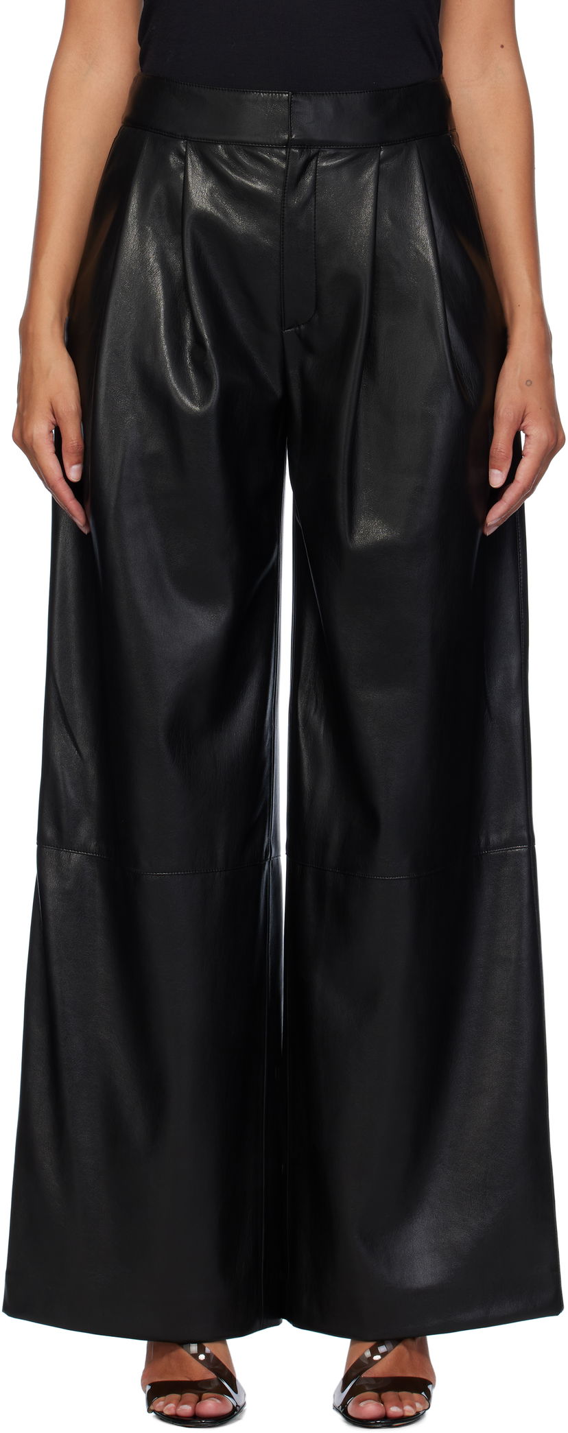 Панталони BOSS Pleat-Front Relaxed-Fit Faux-Leather Trousers Черно | 50518463