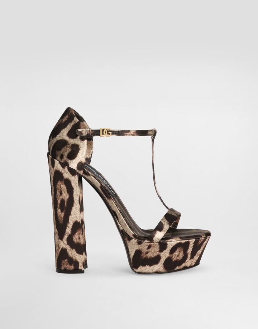 Кецове и обувки Dolce & Gabbana Printed Satin Platform Sandals Кафяво | CR1814A6N02HY13M