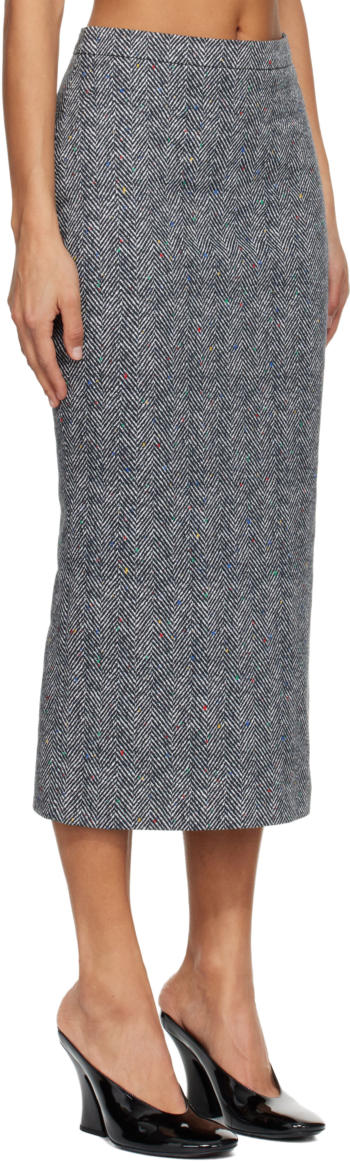 Пола Givenchy Givenchy Low Waist Kick Back Herringbone Tweed Midi Skirt with Colorful Flecks Многоцветен | BW40YP168S004, 1