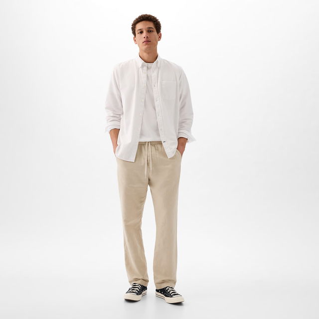 Linen Pull On Pants Regular Grey