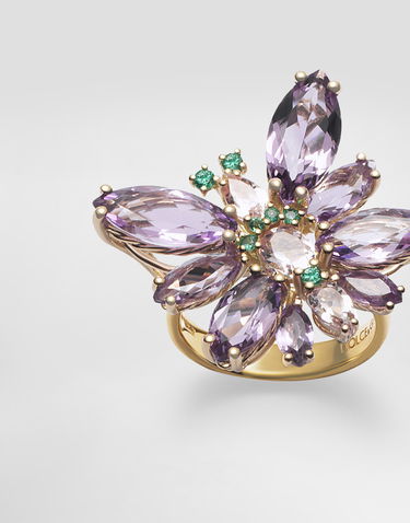 Пръстен Dolce & Gabbana Dolce & Gabbana Butterfly Ring with Amethysts, Morganites, and Emeralds in 18K Yellow Gold Лилаво | WRJI4GWAM01ZOO00, 1