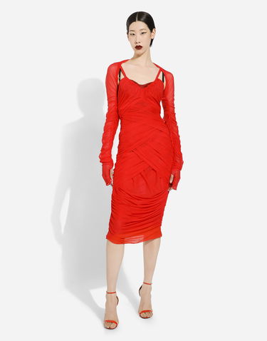 Pокля Dolce & Gabbana Tulle Draped Calf-length Dress Червено | F6DJTTFLRC2R0365, 2