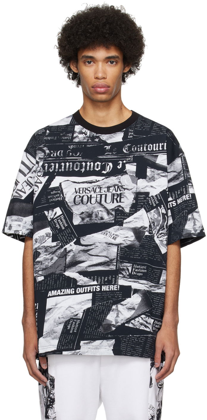 Тениска Versace Jeans Couture Magazine T-Shirt Черно | E76GAH6L0_EJS275, 0