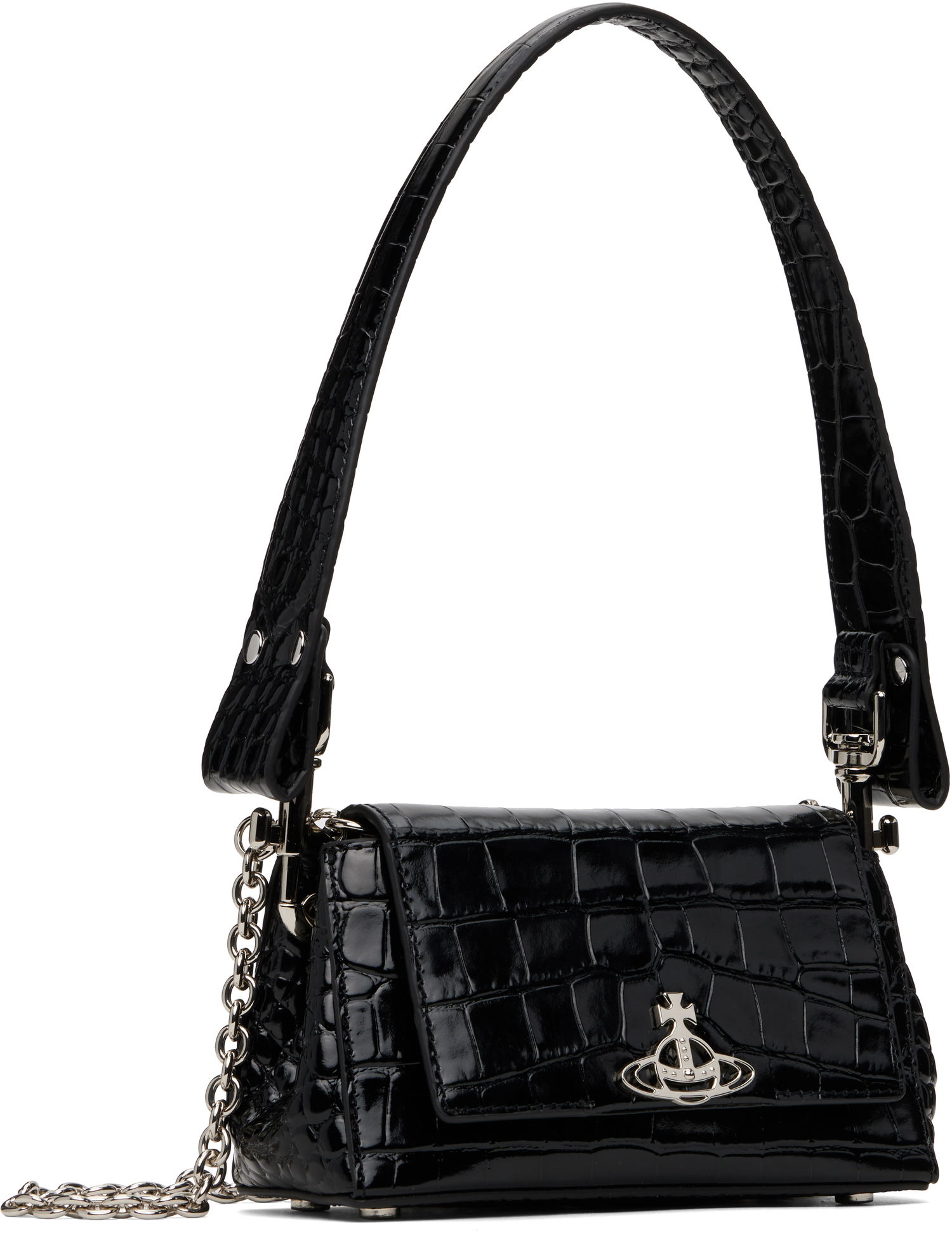 Дамска чанта Vivienne Westwood Vivienne Westwood Small Hazel Croc Shoulder Bag Черно | 46030001W-L0098-, 1