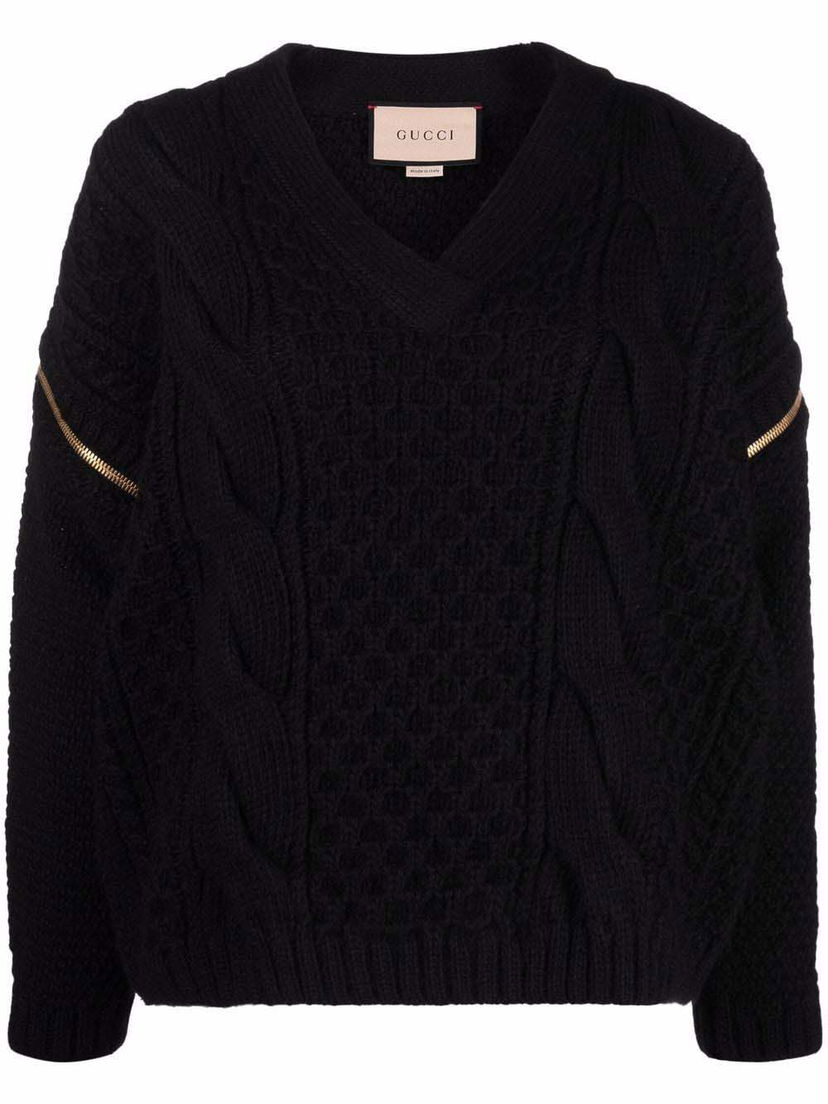 Суитчър Gucci Detachable Sleeves Knit Sweatshirt Black Черно | 680968 XKB22 1000