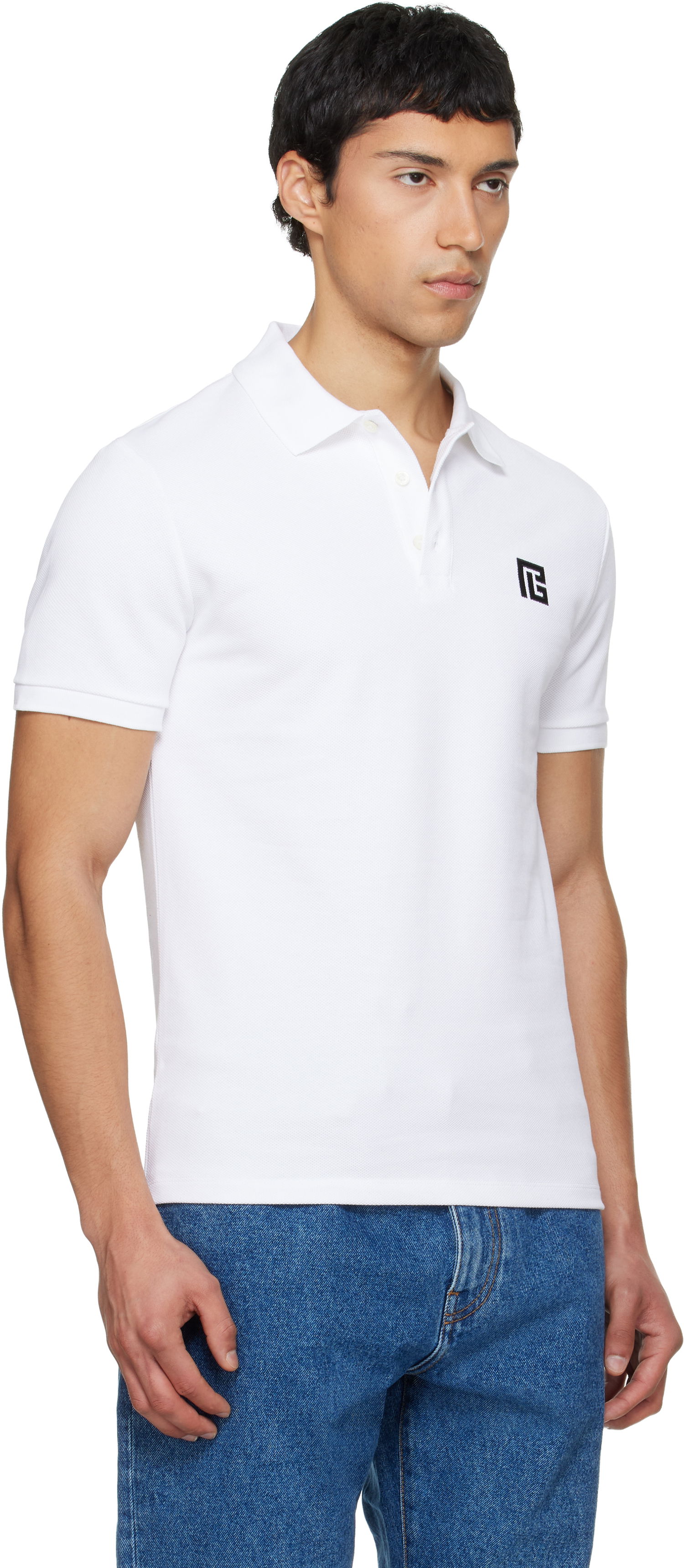 Поло тениска Balmain Embroidered Cotton Polo Бяло | GH1GB085BC87, 1