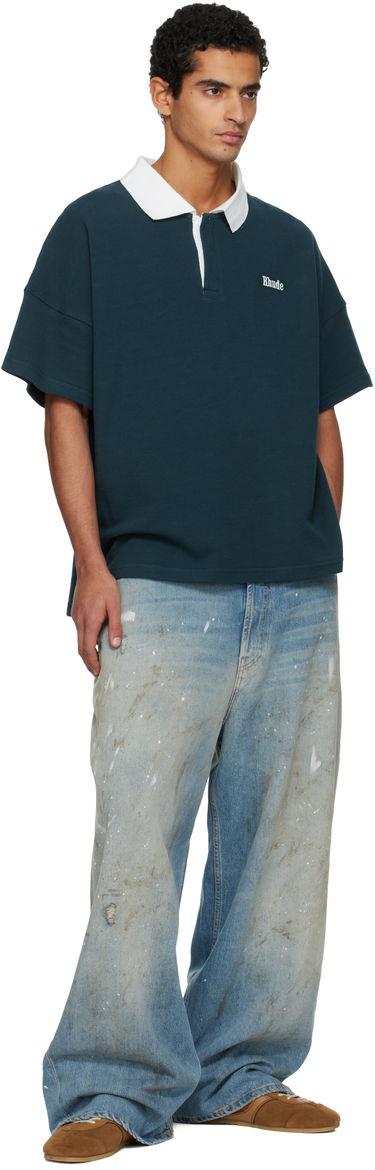 Поло тениска Rhude Piqué Relaxed-Fit Short Sleeve Polo Shirt Тъмно синьо | RHFW25PO01012, 3