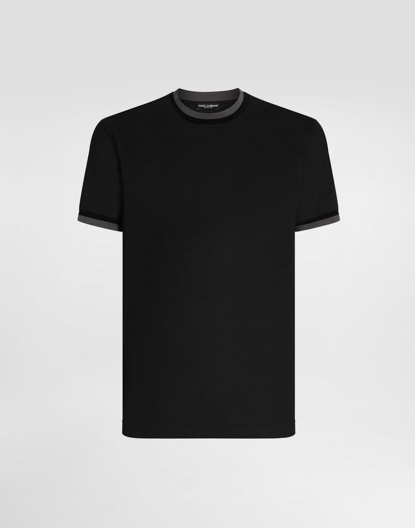 Тениска Dolce & Gabbana Dolce & Gabbana Jersey T-Shirt with Contrast Trim Черно | G8SW4THU7VEN0000