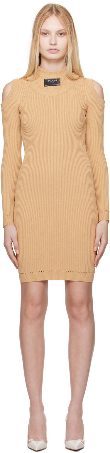 Pокля Balmain Balmain Shoulder Cut Knit Minidress Бежово | EF1R8291KI10, 0