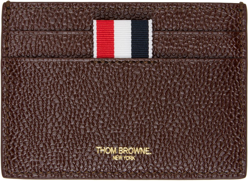 Портфейл Thom Browne Leather Single Card Holder Кафяво | MAW020L-03542