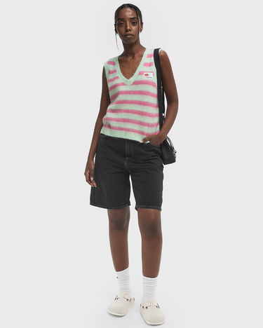 Пуловер American Vintage American Vintage Nenybay Striped Knit Vest Зелено | NEN18AE25-HIBISCUS-RAYE-AMANDE, 1