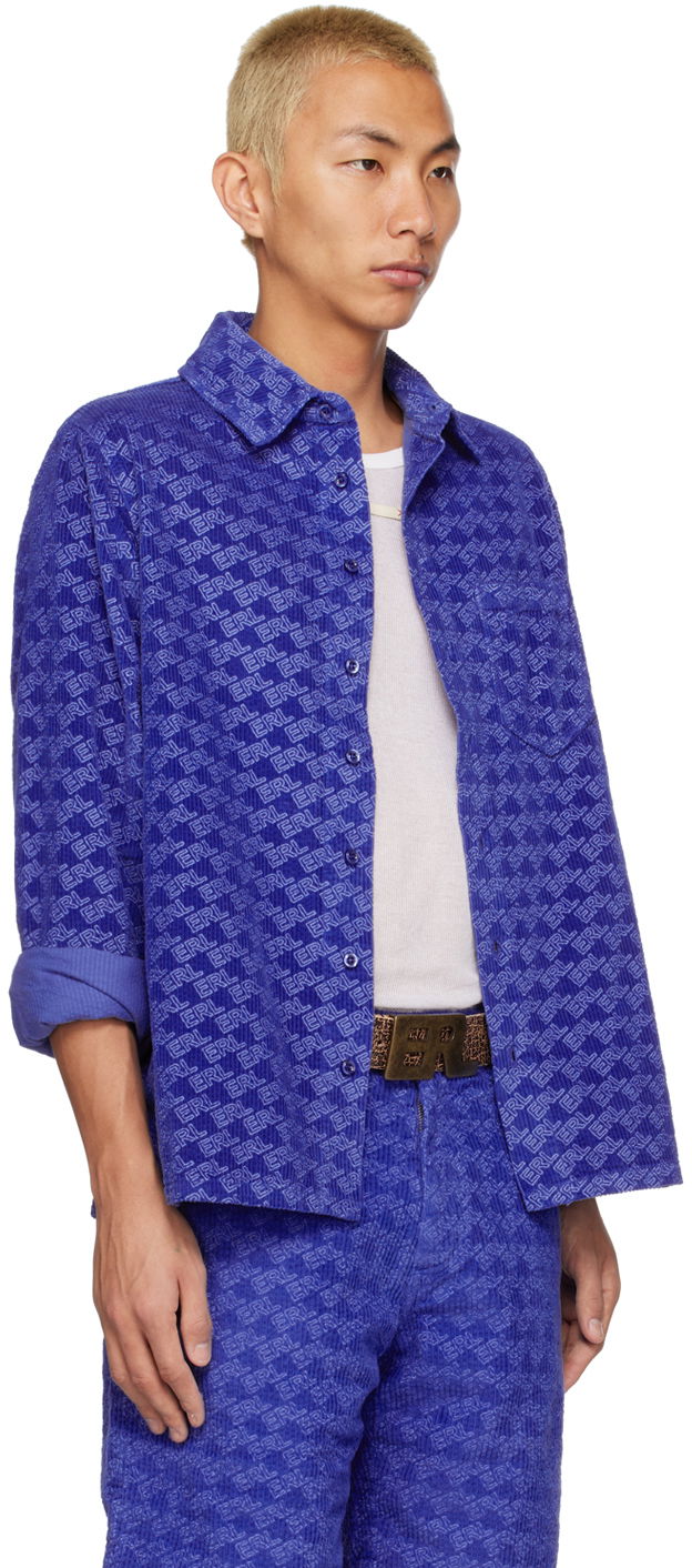 Риза ERL Printed Corduroy Button-Up Shirt Синьо | ERL05B001, 1