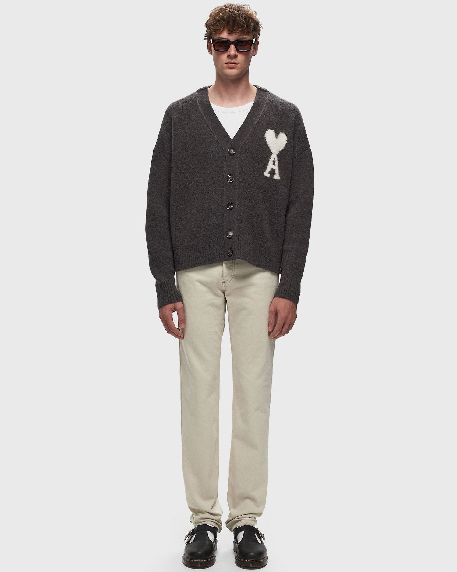 Пуловер AMI Paris CARDIGAN DE COEUR ECRU Сиво | UKC025.KN0032-061, 1