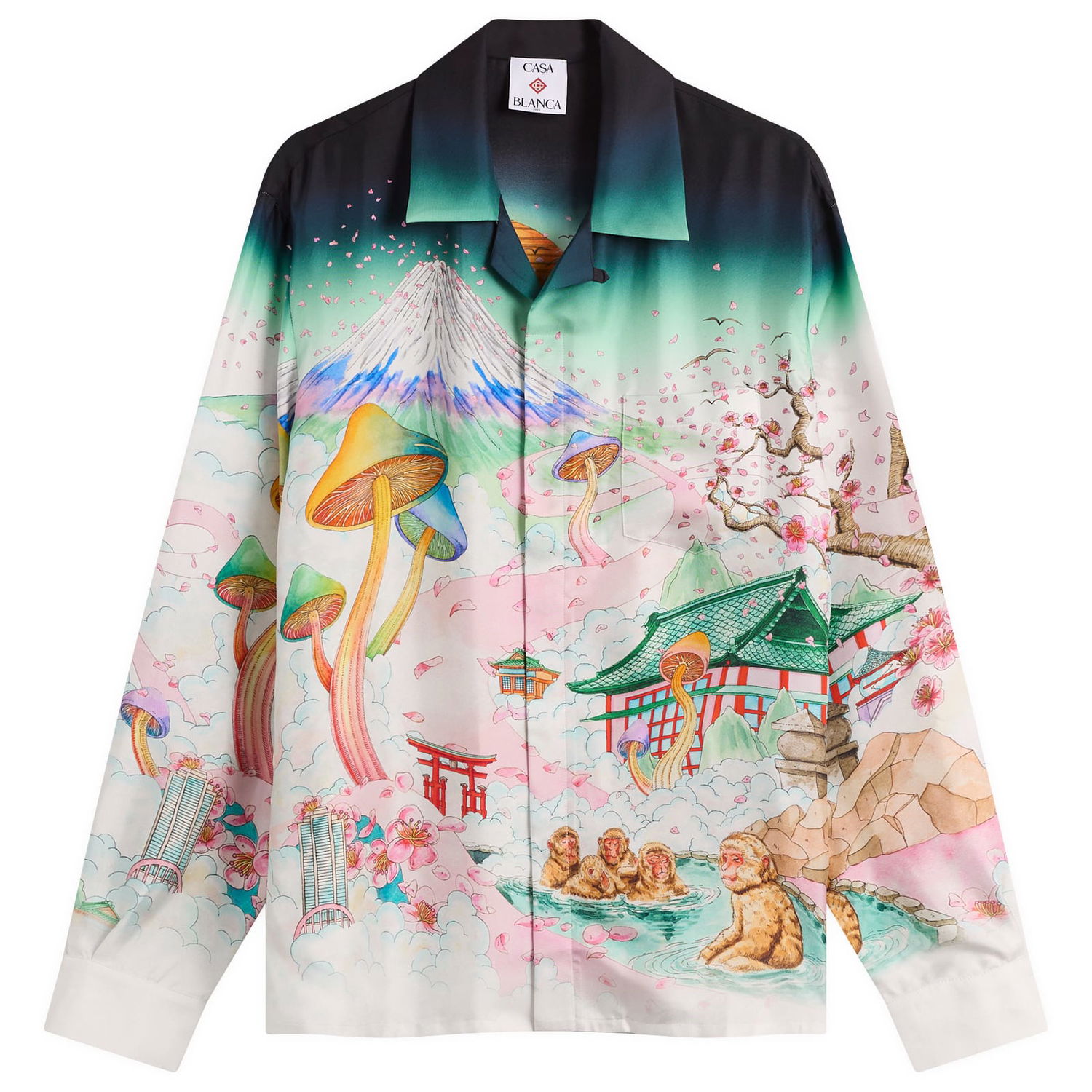 Риза Casablanca Cuban Collar Long Sleeve Silk Twill Shirt, Size Large, Casablanca Многоцветен | U-AW25-SH-006-03, 0
