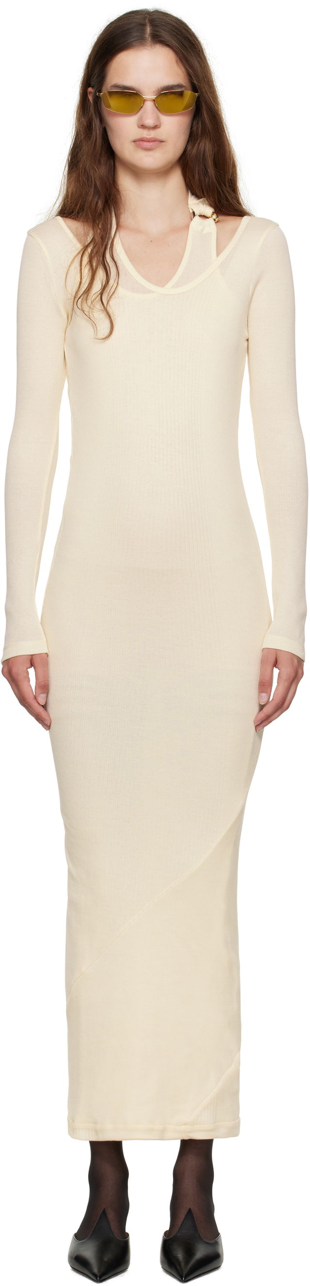 Jean Paul Gaultier Ribbed Twisted Double Layer Midi Dress
