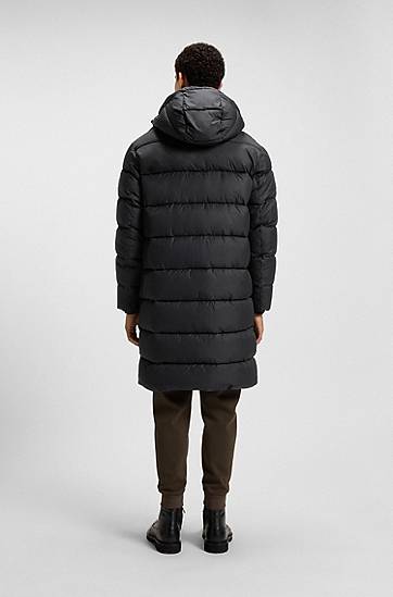 Пухо яке BOSS Longline water-repellent padded jacket with hood Черно | 50540474, 1