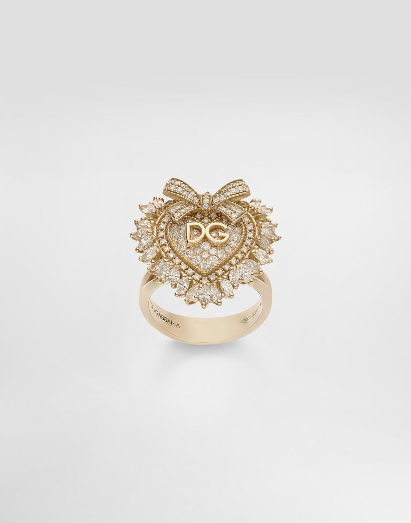 Пръстен Dolce & Gabbana Dolce & Gabbana Devotion Heart Ring with Diamonds and Bow, Size 50 Жълто | WRND1KWYEDWZOO00