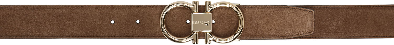 Колани FERRAGAMO Salvatore Ferragamo Double Gancini Suede Belt Кафяво | 781603, 0