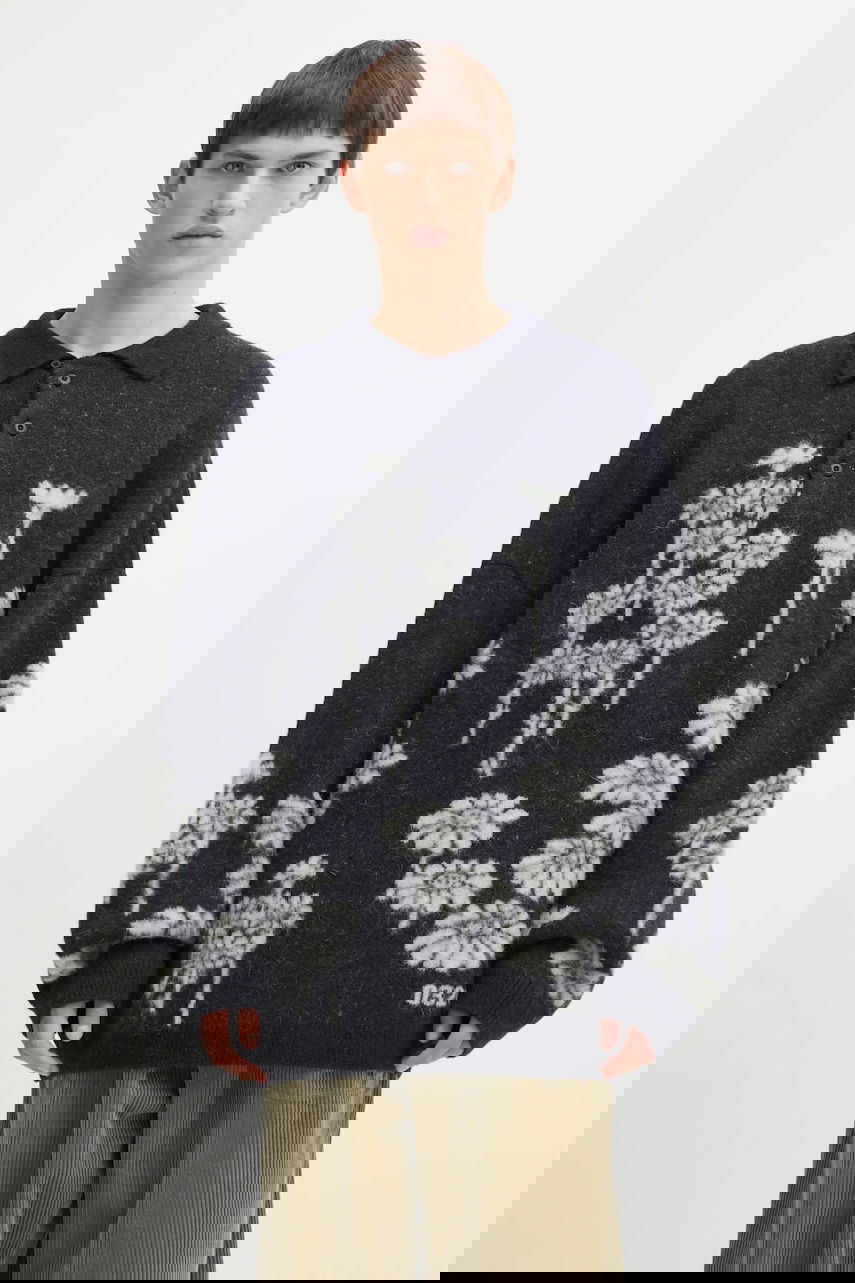 Пуловер 032C Melting Daisies Wool Blend Polo Sweater Тъмно синьо | F25.URK.0432.000, 0