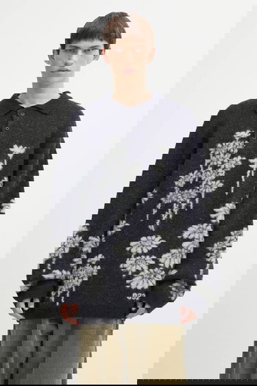 Пуловер 032C Melting Daisies Wool Blend Polo Sweater Тъмно синьо | F25.URK.0432.000, 0